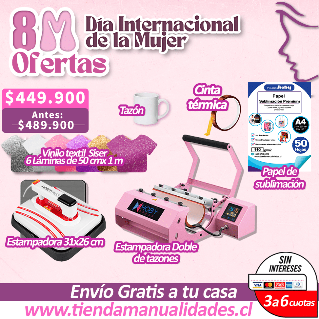 ODM-27- KIT ESTAMPADORA DE TAZAS + ESTAMPADORA ROJA HOBY  - Envío Gratis - Entrega Inmediata