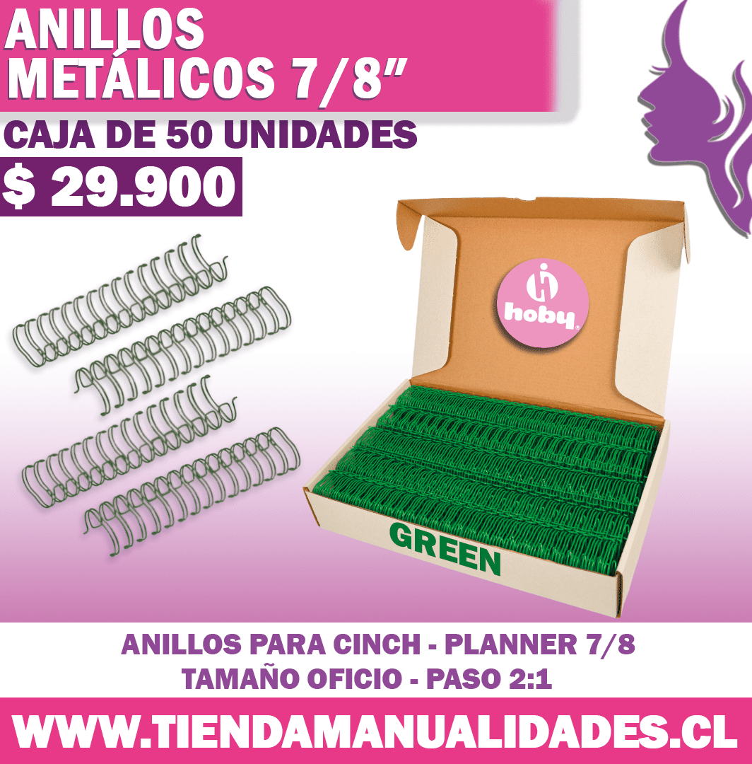 AP 12 Anillos Metálicos GREEN para Planners - 50 Unidades- HOBY