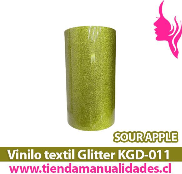 KDG-011_Vinilo Textil Glitter Sour Apple  ( 1 m de largo x 25 cm ancho )