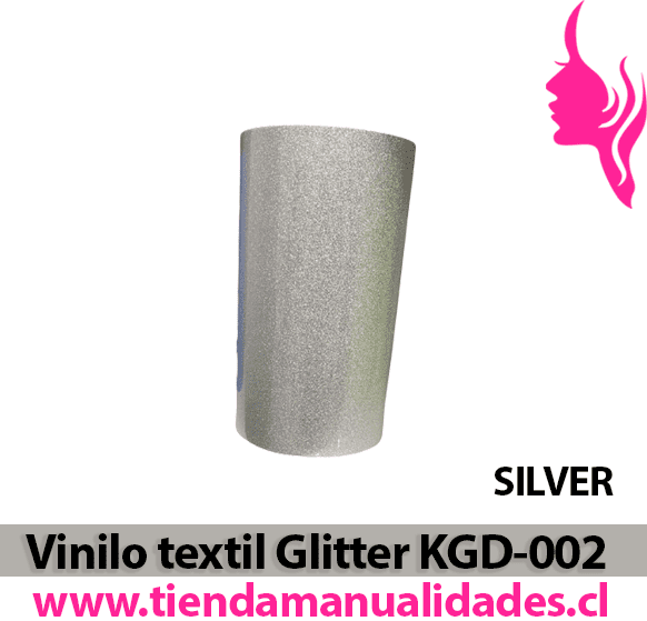 KDG-002_Vinilo Textil Glitter SILVER   ( 1 m de largo x 25 cm ancho )