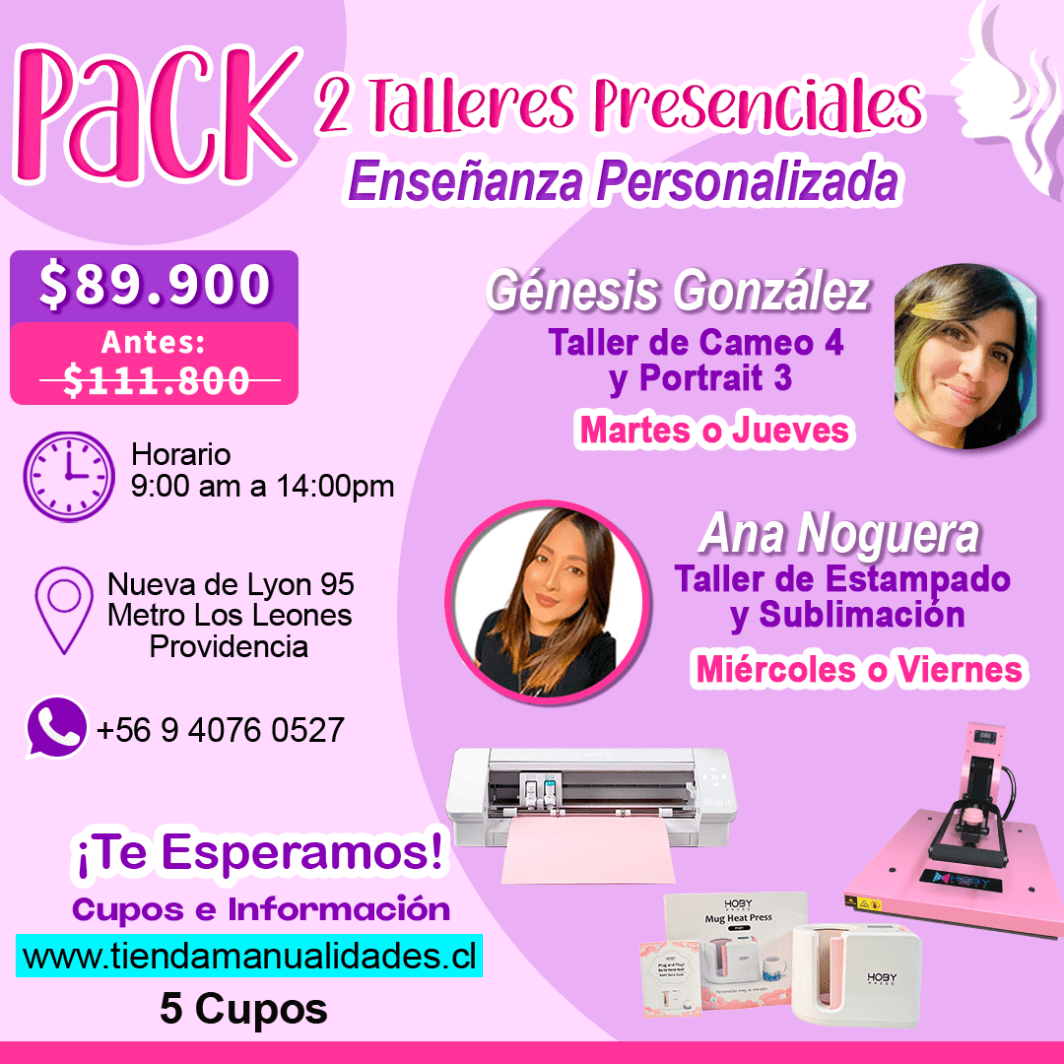 0001-PACK- 2 Talleres Presenciales: CAMEO 4 Y PORTRAIT 3 + ESTAMPADO Y SUBLIMACIÓN- NUEVA DE LYON 95