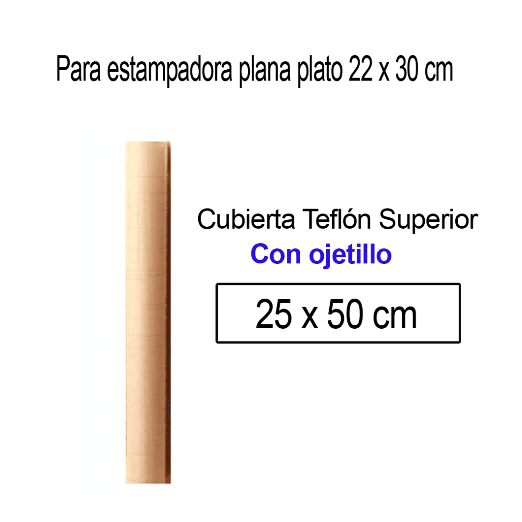 PTFE Teflón con Ojetillos -Cubierta Superior de 25 x 50 cm, para uso estampadora de calor