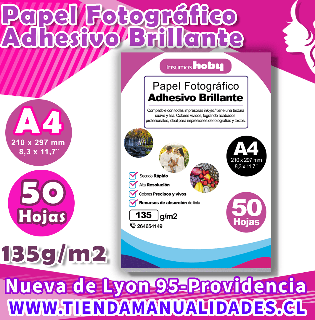 AIP-05 PAPEL FOTOGRÁFICO ADHESIVO GLOSSY 135 gr / A4 - 50 Hojas - ENTREGA INMEDIATA
