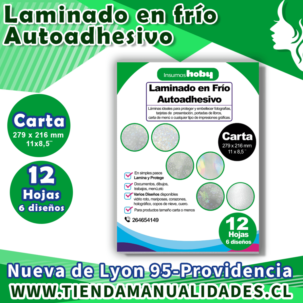 AIP-07 LAMINADO EN FRÍO AUTOADHESIVO /CARTA – 12 HOJAS 6 DISEÑOS – ENTREGA INMEDIATA