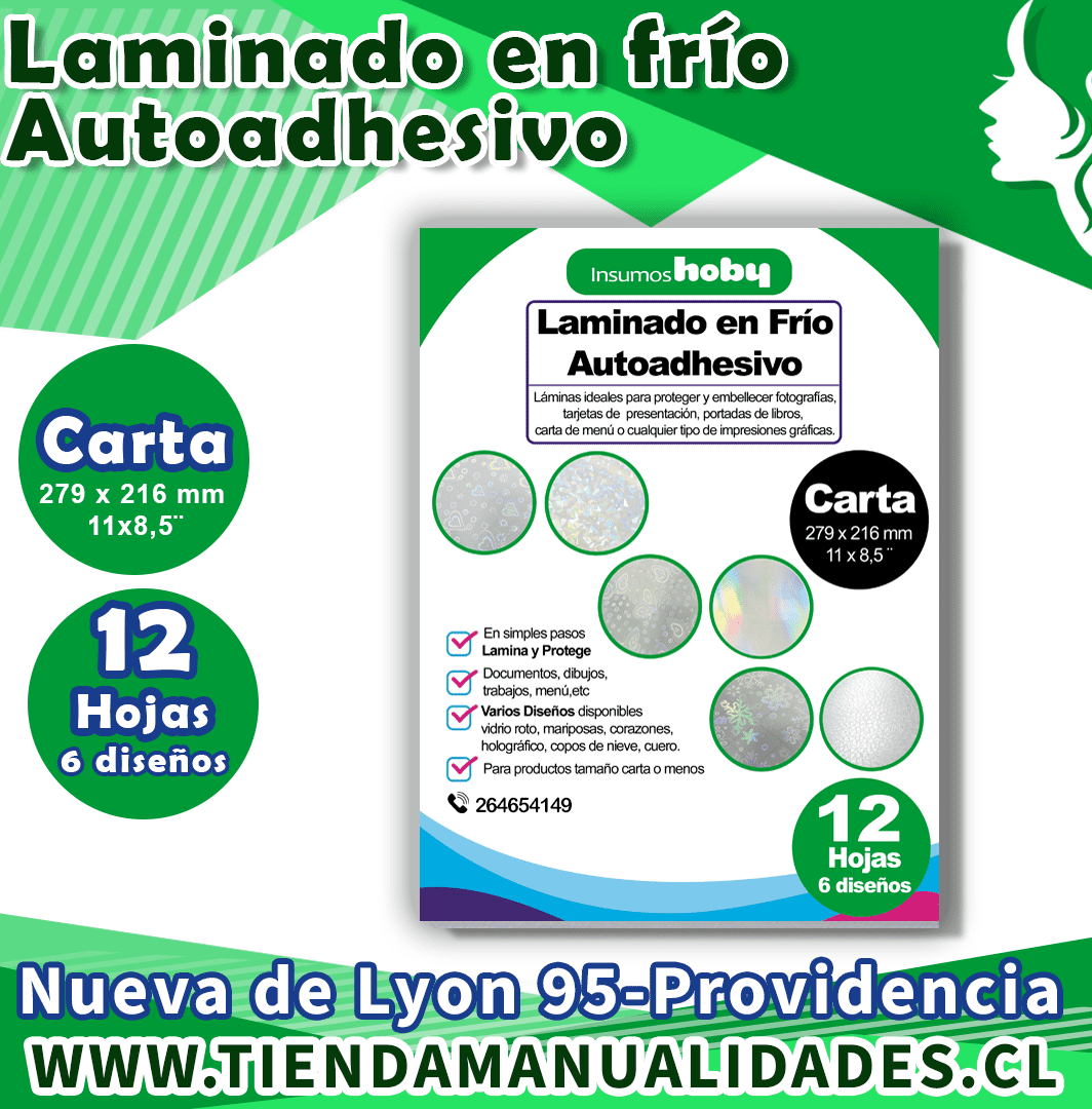 AIP-07 LAMINADO EN FRÍO AUTOADHESIVO /CARTA – 12 HOJAS 6 DISEÑOS – ENTREGA INMEDIATA