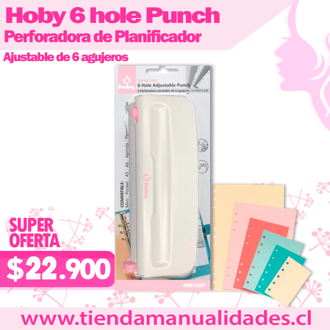 HCP Hoby 6 hole Punch Perforadora de Planificador Ajustable de 6 agujeros