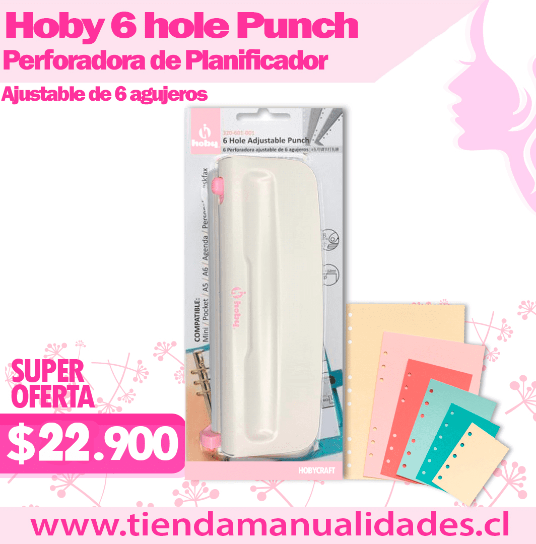 HCP Hoby 6 hole Punch Perforadora de Planificador Ajustable de 6 agujeros