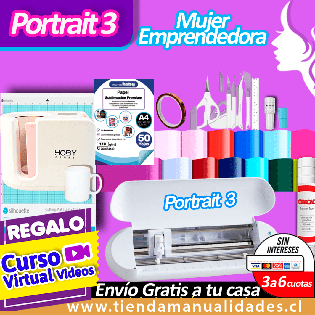 00AP-720 Kit Silhouette Portrait 3 + Estampadora de Tazas Hoby - Entrega Inmediata