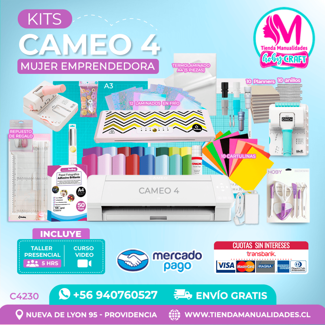 C4230 Plotter Silhouette Cameo 4 + Taller presencial – Envío gratis – Entrega inmediata