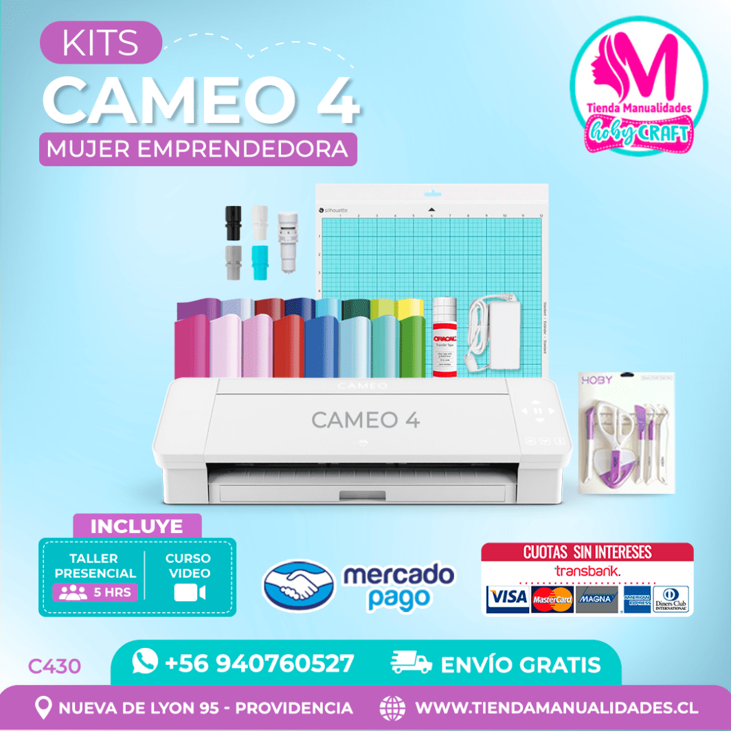 C430 Plotter Silhouette Cameo 4 + Taller presencial – Envío gratis – Entrega inmediata