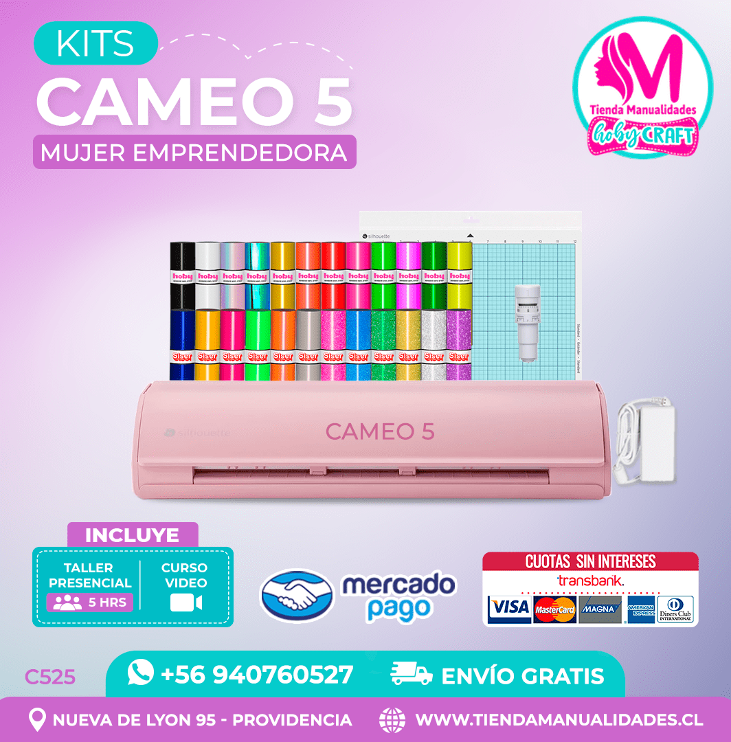 C525 Kit Silhouette Cameo 5 rosada + Taller presencial + Envío gratis – Entrega inmediata