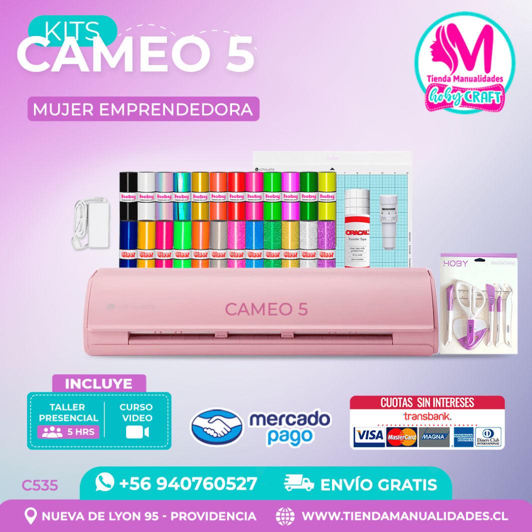 C535 Kit Silhouette Cameo 5 rosada + Taller presencial + Envío gratis – Entrega inmediata