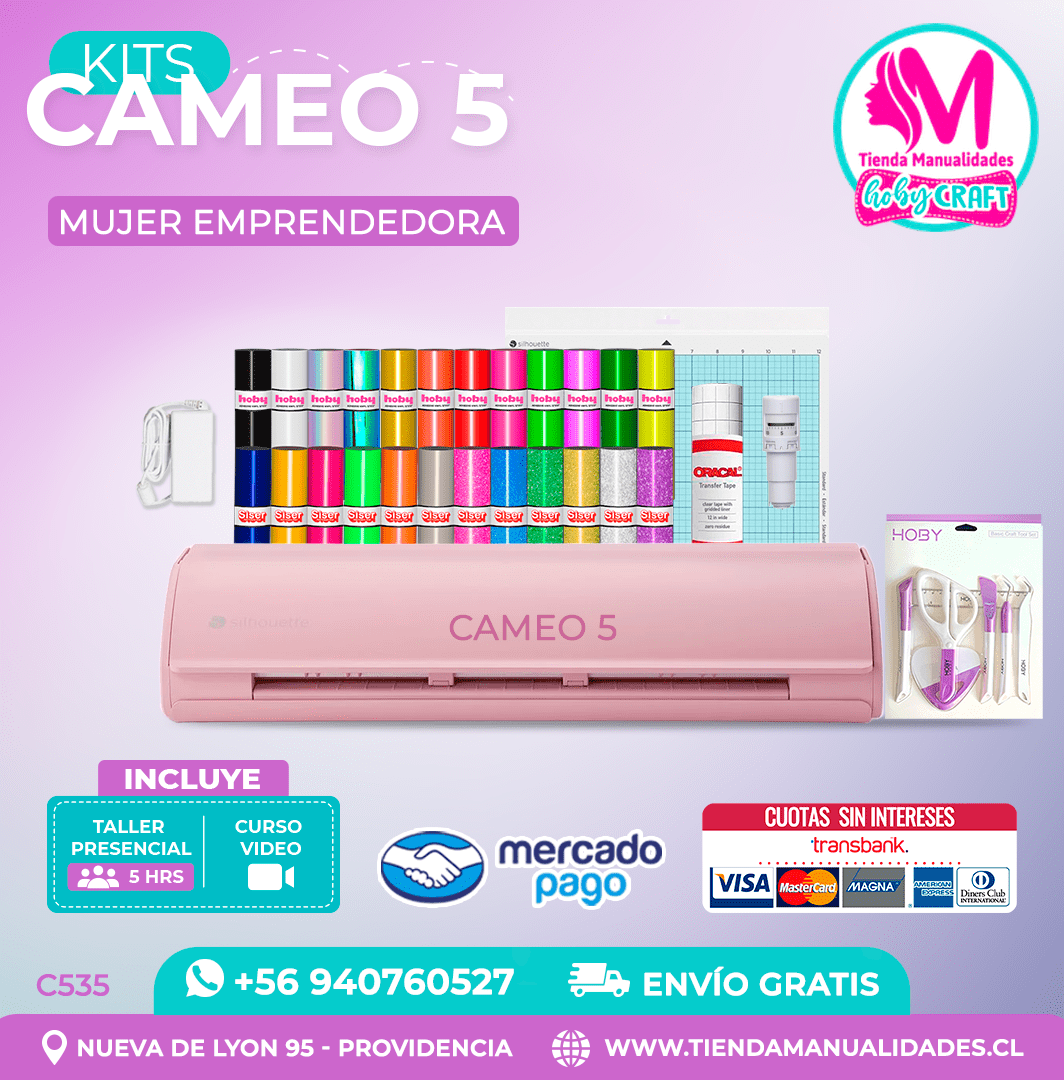 C535 Kit Silhouette Cameo 5 rosada + Taller presencial + Envío gratis – Entrega inmediata