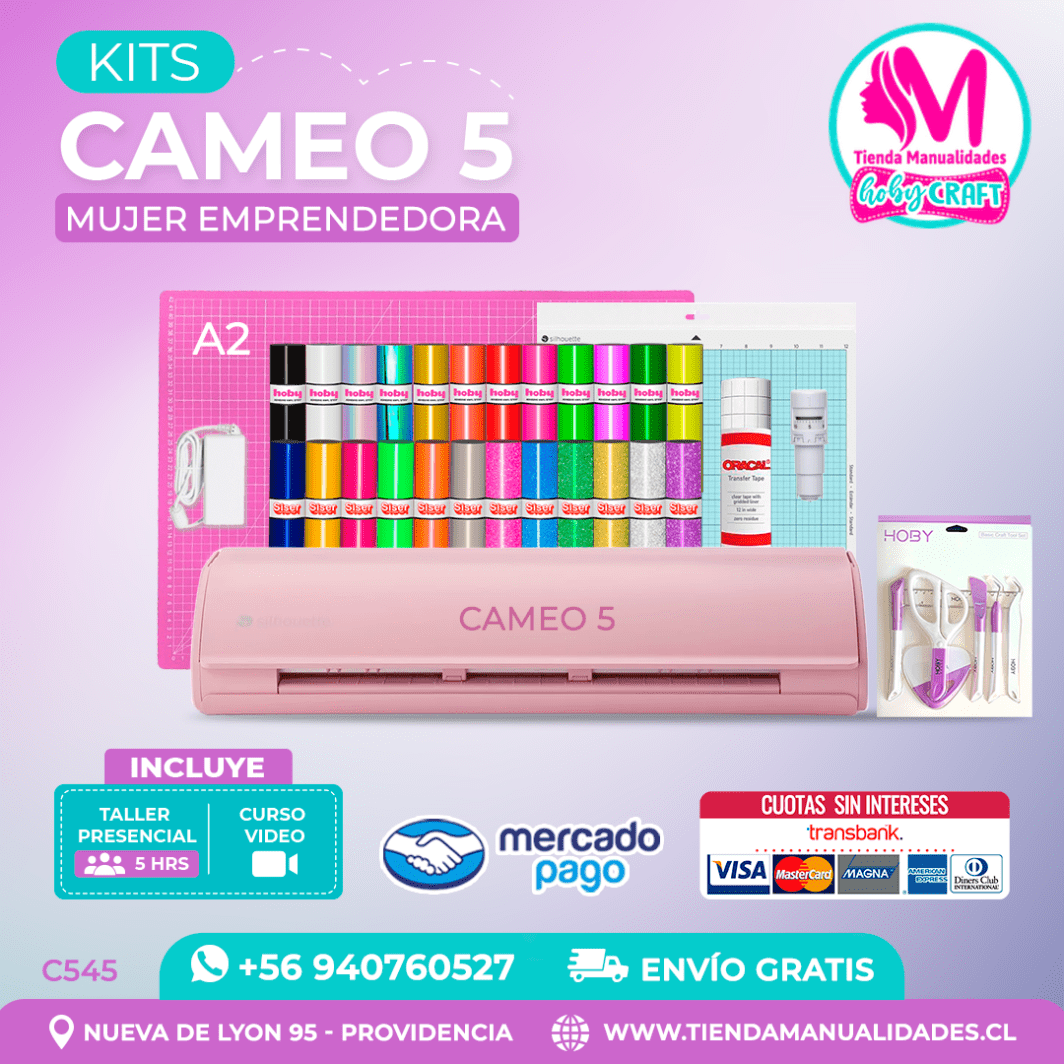 C545 Kit Silhouette Cameo 5 rosada + Taller presencial + Envío gratis – Entrega inmediata