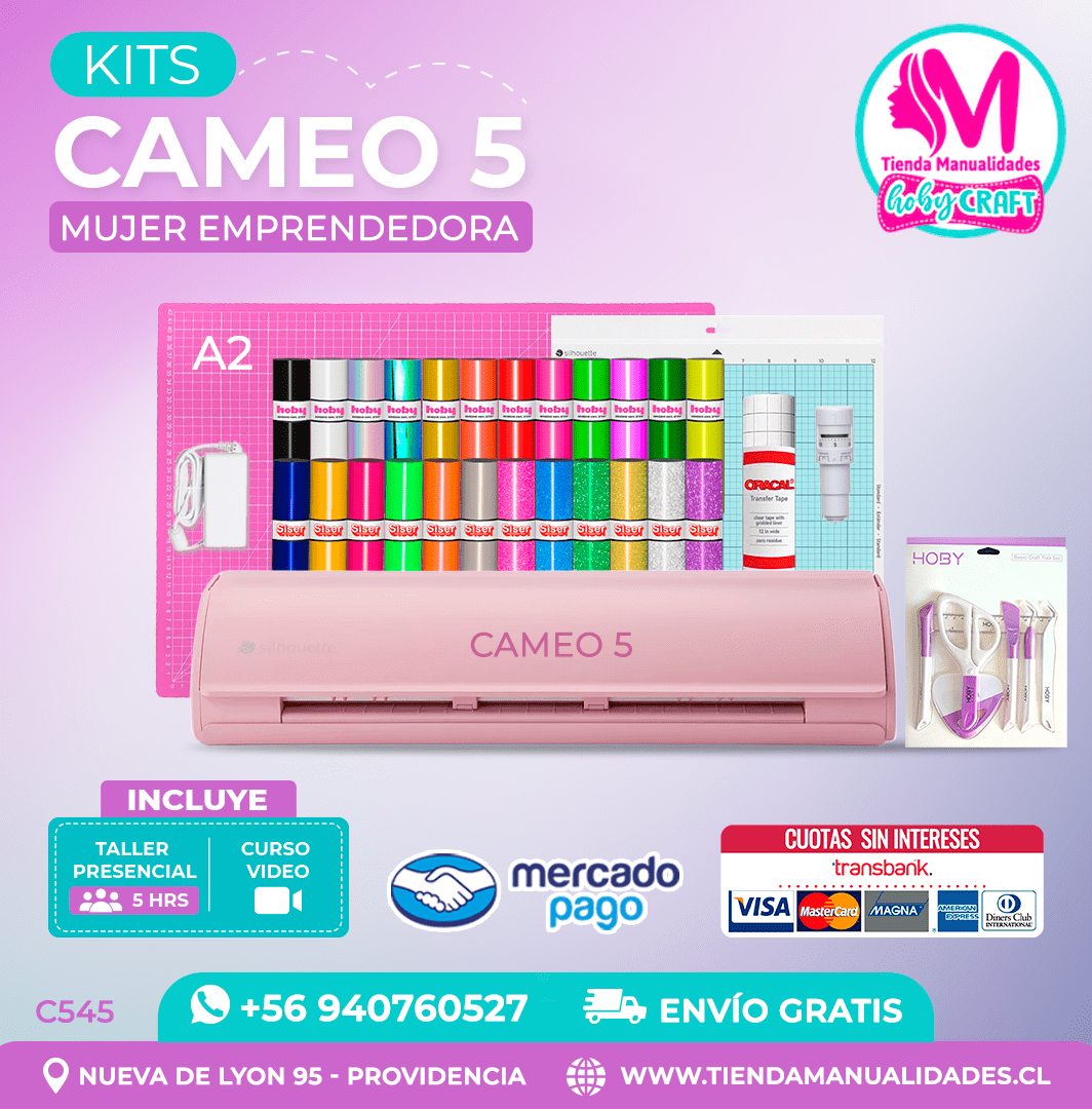 C545 Kit Silhouette Cameo 5 rosada + Taller presencial + Envío gratis – Entrega inmediata