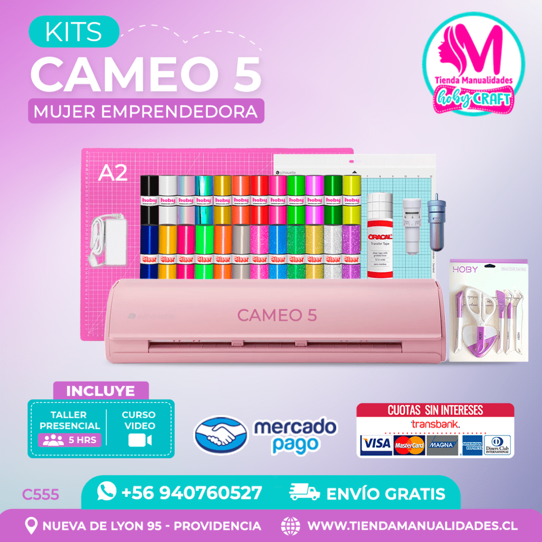 C555 Kit Silhouette Cameo 5 rosada + Taller presencial + Envío gratis – Entrega inmediata