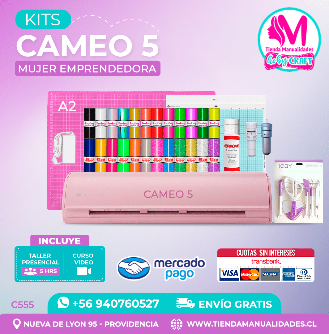 C555 Kit Silhouette Cameo 5 rosada + Taller presencial + Envío gratis – Entrega inmediata