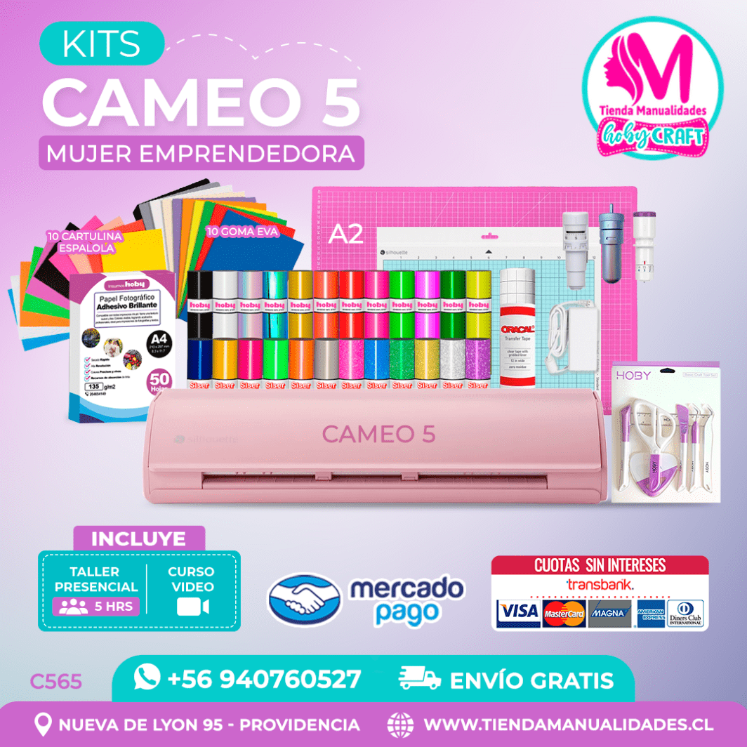 C565 Kit Silhouette Cameo 5 rosada + Taller presencial + Envío gratis – Entrega inmediata