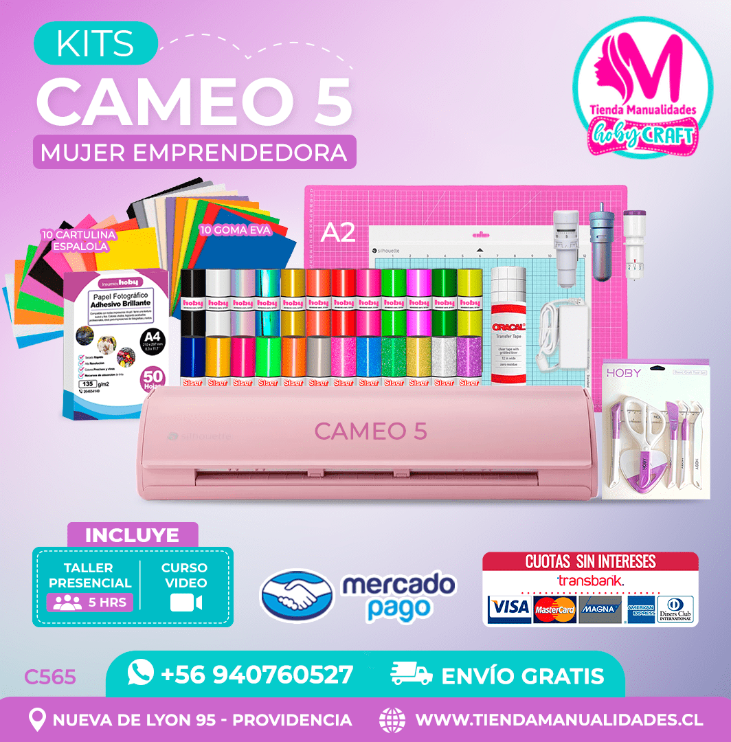 C565 Kit Silhouette Cameo 5 rosada + Taller presencial + Envío gratis – Entrega inmediata