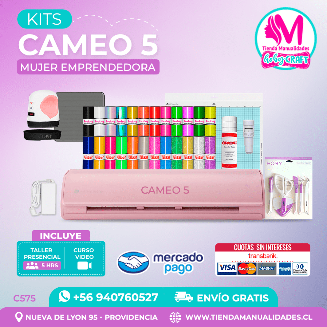 C575 Kit Silhouette Cameo 5 rosada + Taller presencial + Envío gratis – Entrega inmediata