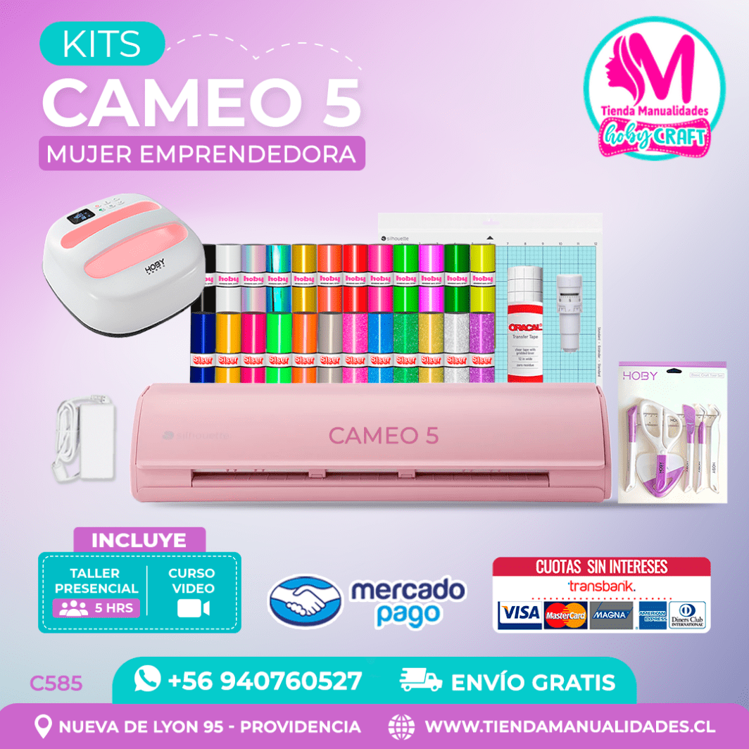 C585 Kit Silhouette Cameo 5 rosada + Taller presencial + Envío gratis – Entrega inmediata