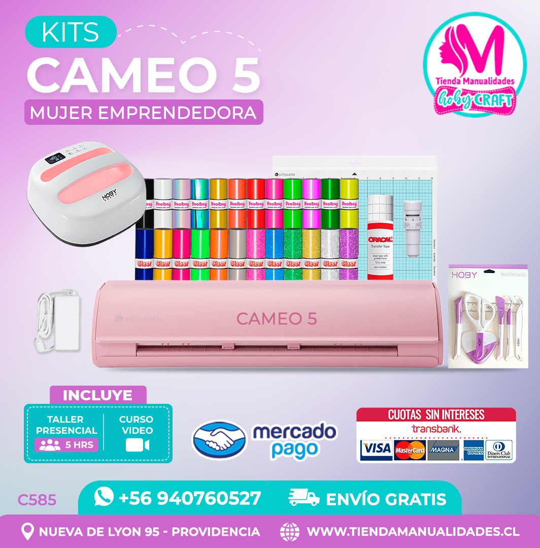 C585 Kit Silhouette Cameo 5 rosada + Taller presencial + Envío gratis – Entrega inmediata