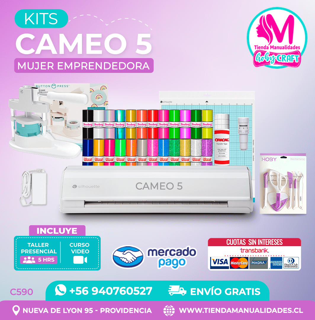 C590 Kit Silhouette Cameo 5 blanca + Taller presencial + Envío gratis – Entrega inmediata – Entrega inmediata