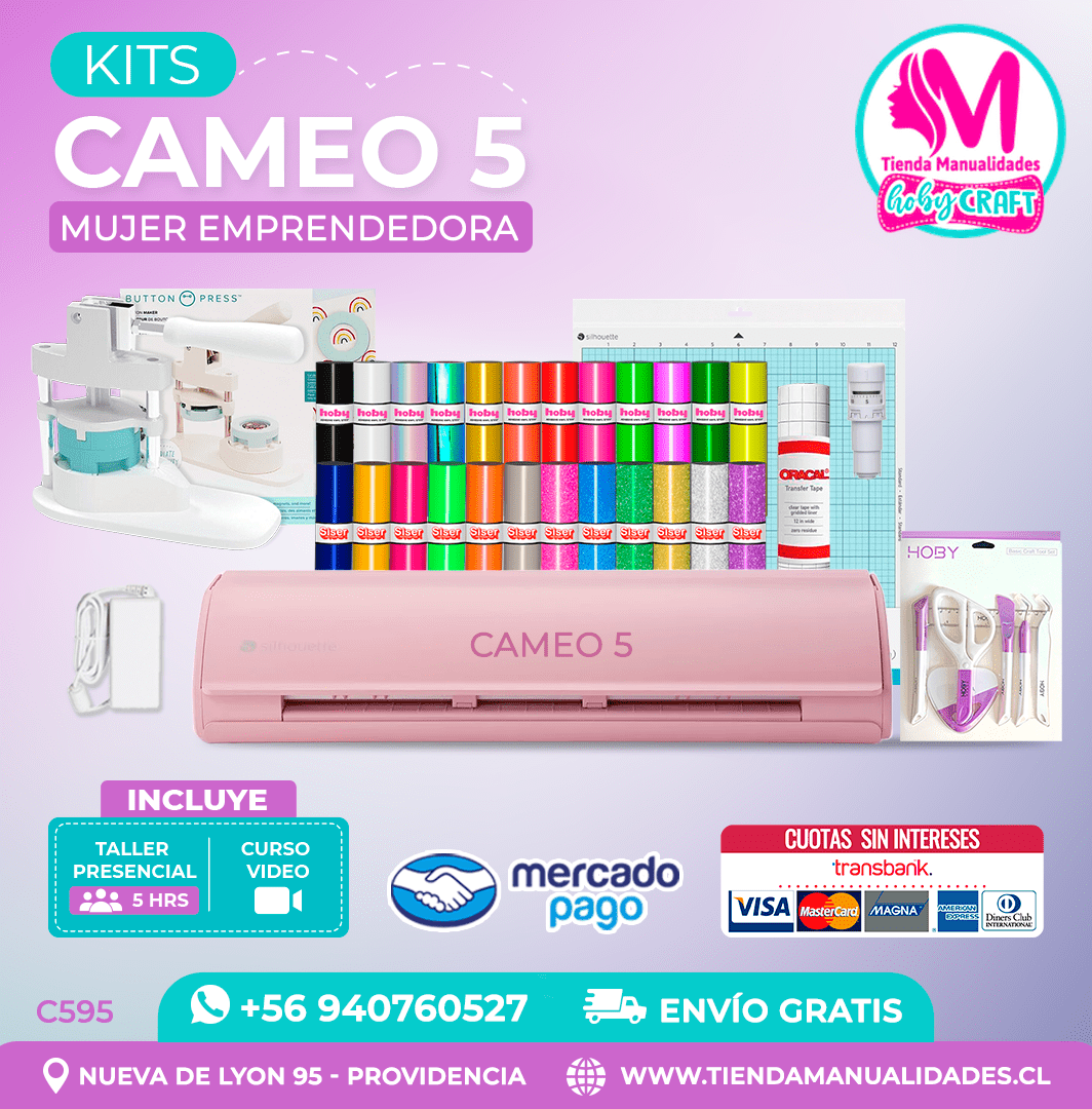 C595 Kit Silhouette Cameo 5 rosada + Taller presencial + Envío gratis – Entrega inmediata